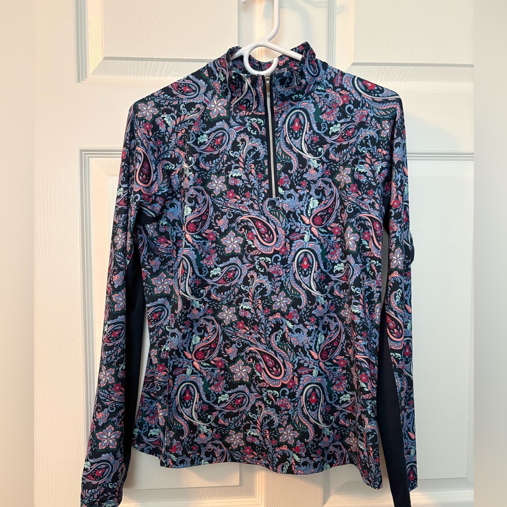 Lady Hagen Long Sleeve Navy Paisley Quarter-Zip Golf Top, Size S